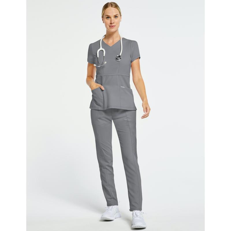 PONTE peplum szabású női munkaruha tunikazürke